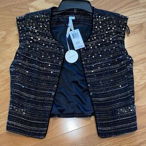 Bellatrix Black Beaded Tweed Open-Front Vest